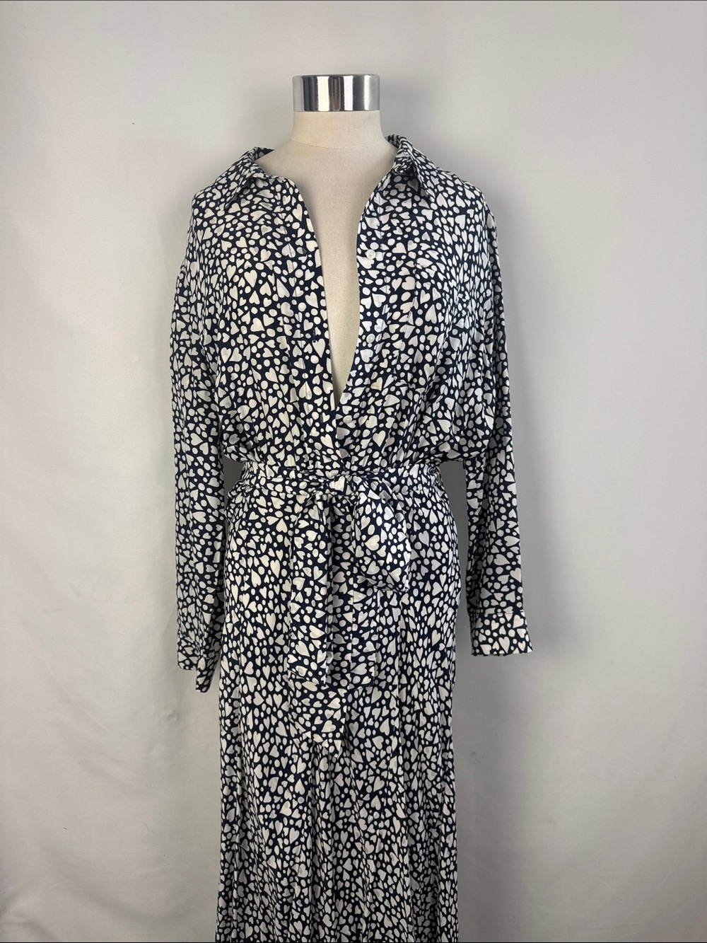 TARA JARMON NAVY WITH WHITE HEARTS DRESS